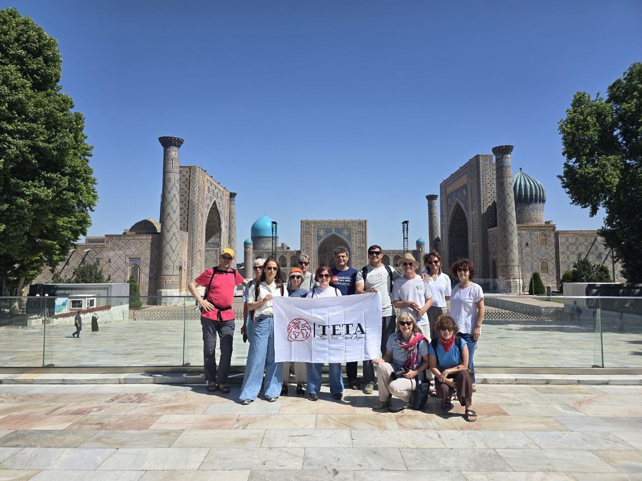 Touristan tour group at Registan Square, Samarkand